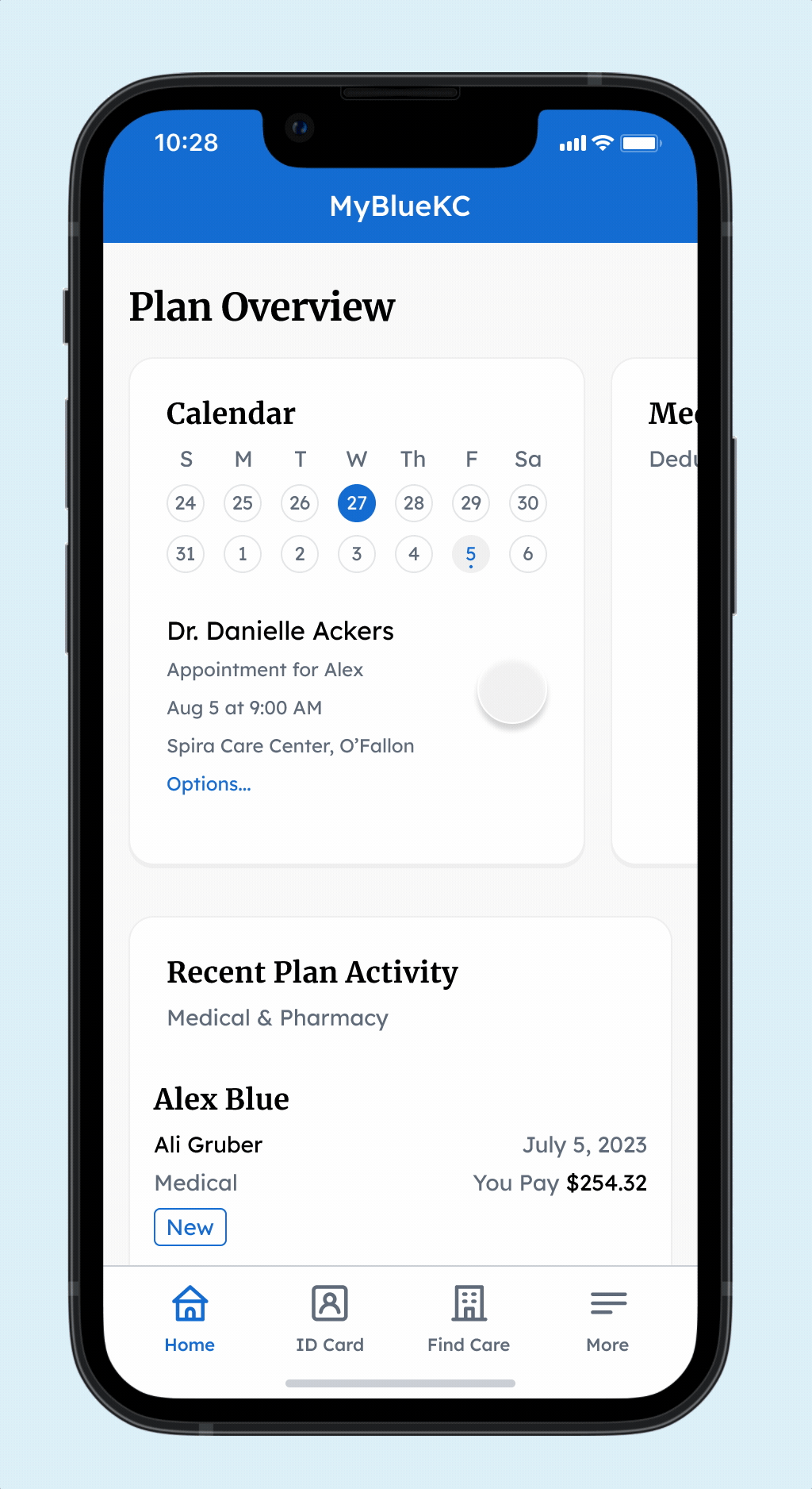 Design concept for a mobile health insurance app with a data-driven dashboard. Product design concept by Sean Berger.