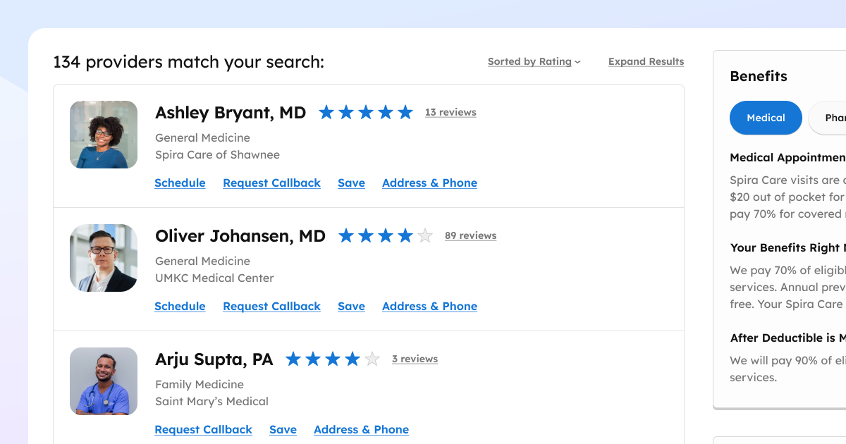 A product design concept that allows to search and schedule with doctors covered by their health plan.